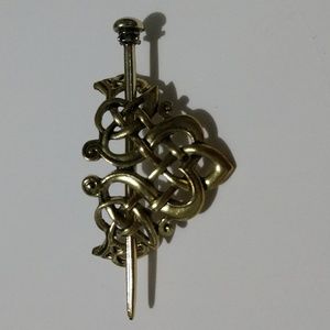 Hairstick Nordic Viking Scrolled Hairpin Gold-tone Metal Black Oxidation
